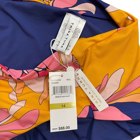 Trina Turk | Breeze Asymmetrical Bandeau High Waist Bikini 2 Piece Size 14 - Picture 7 of 10